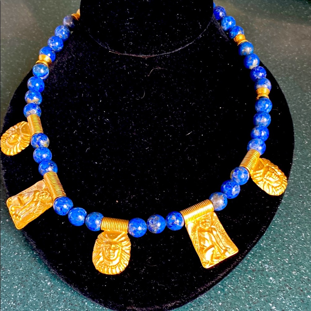 Lapis Egyptian Motif Neckkace